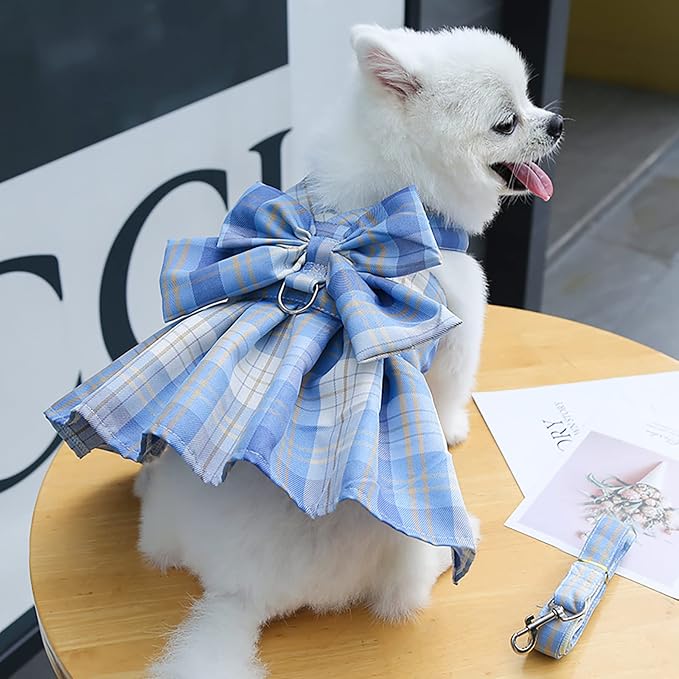 PETCARE Plaid Dog Dress Bow Tie Harness Leash Set - Image 2