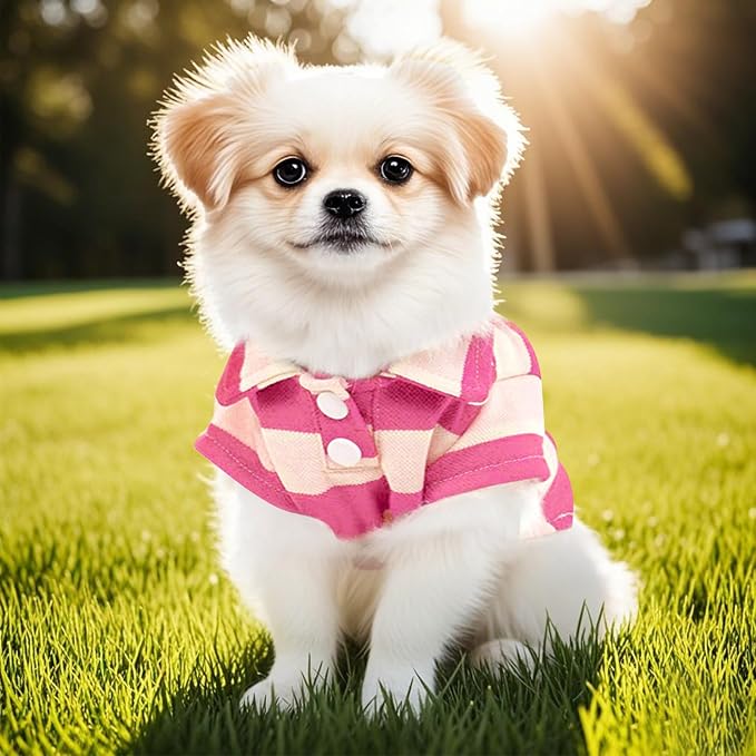 Dog Shirt Polo Shirt Striped Collar Puppy Clothes Summer Button Up Pet Clothes - Image 4