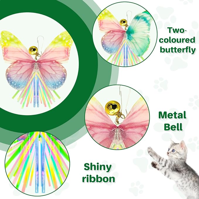Walfront Interactive Cat Toy, Butterfly Teaser Wand, Retractable 3-Section Cat - Image 7