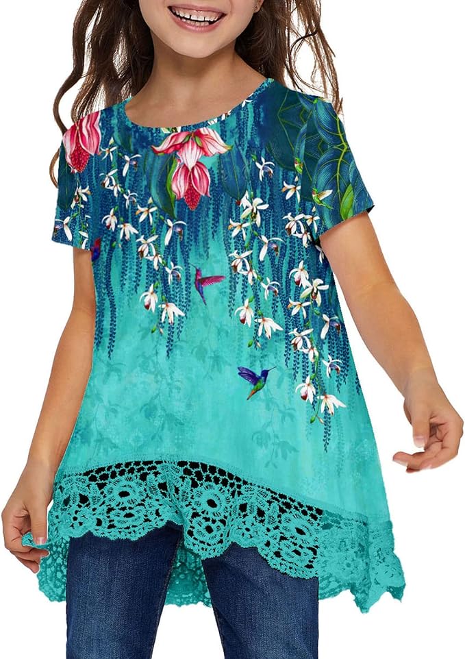 storeofbaby Girls Casual Tunic Tops Short Sleeve Loose Soft Blouse T-Shirt - Image 2