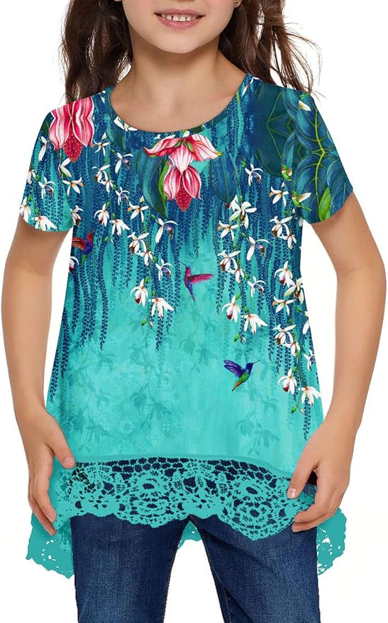 storeofbaby Girls Casual Tunic Tops Short Sleeve Loose Soft Blouse T-Shirt - Image 3