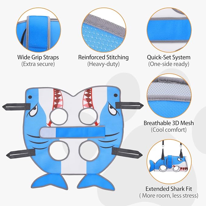 Dog Grooming Hammock for Small Dogs Cats, Cute Shark Design Dog Hanging Harness - Image 3
