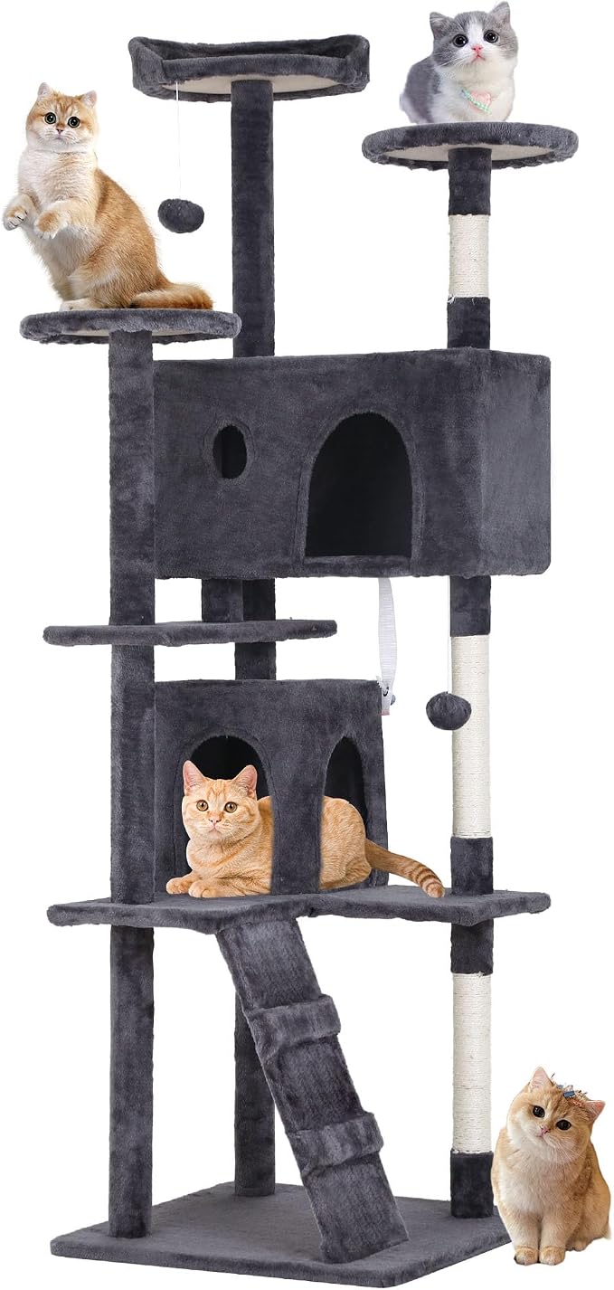 BestPet | 70" Cat Tree Tower | Ashy | Sturdy, Hanging Cat Toys, Observation by BestPet