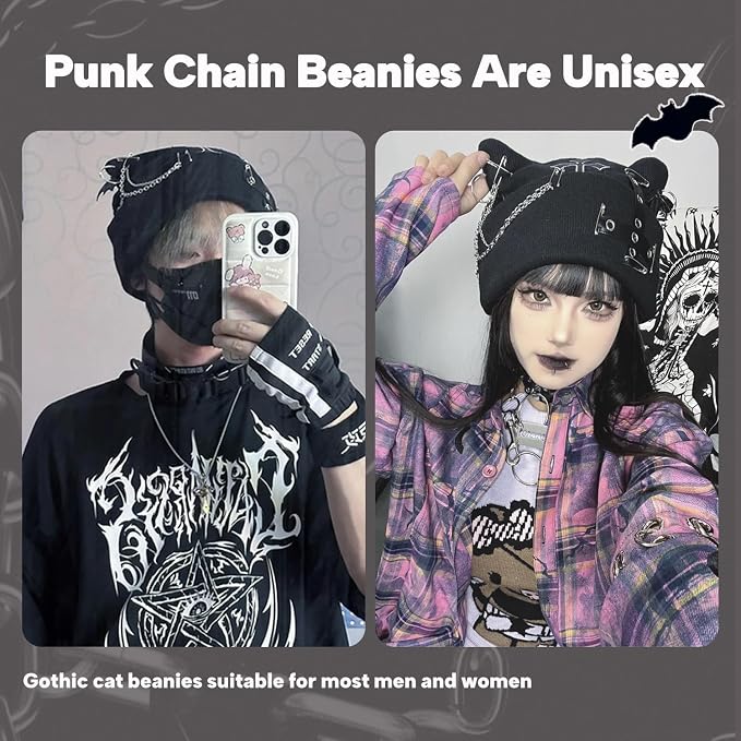 Goth Cat Beanie Goth Hat Accessories Punk Cat Ear Beanie Hat - Image 7