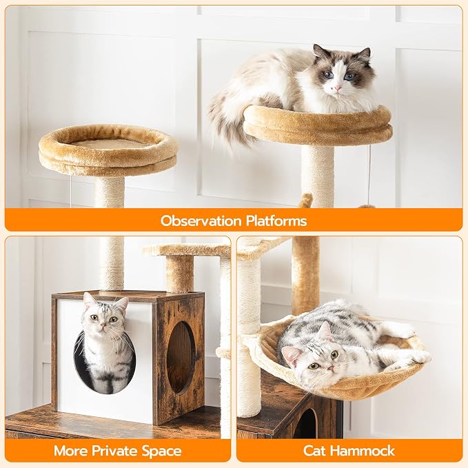 HOOBRO Cat Tree with Litter Box Enclosure, Scratching Posts, Litter Box - Image 6