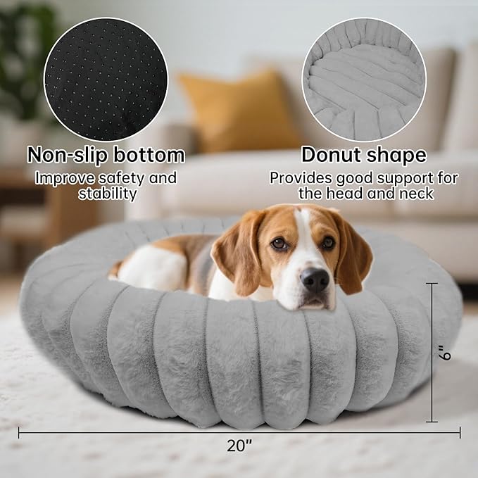 Donut Dog and Cat Bed, Luxurious Comfortable Faux Rabbit Fur Pet Beds, Soft - Image 2
