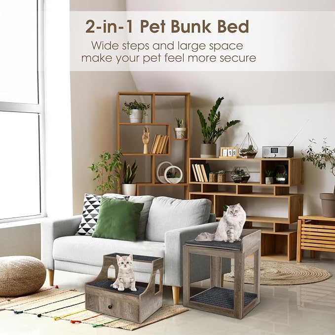 Cat Window Perch with Removable Stairs, Large Pet Bunk Bed with Drawer and - Image 4