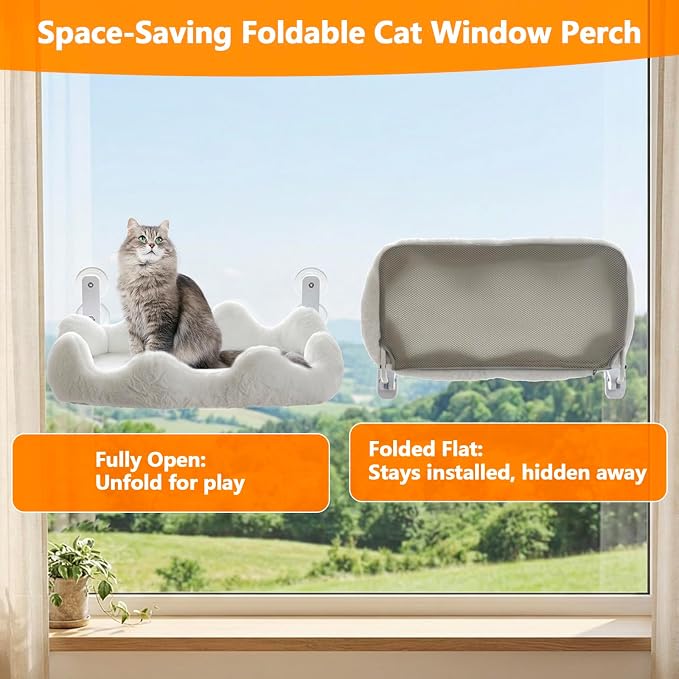 Homegroove Cat Window Perch, 24 x 12 Inch Foldable Cat Hammock - Image 4