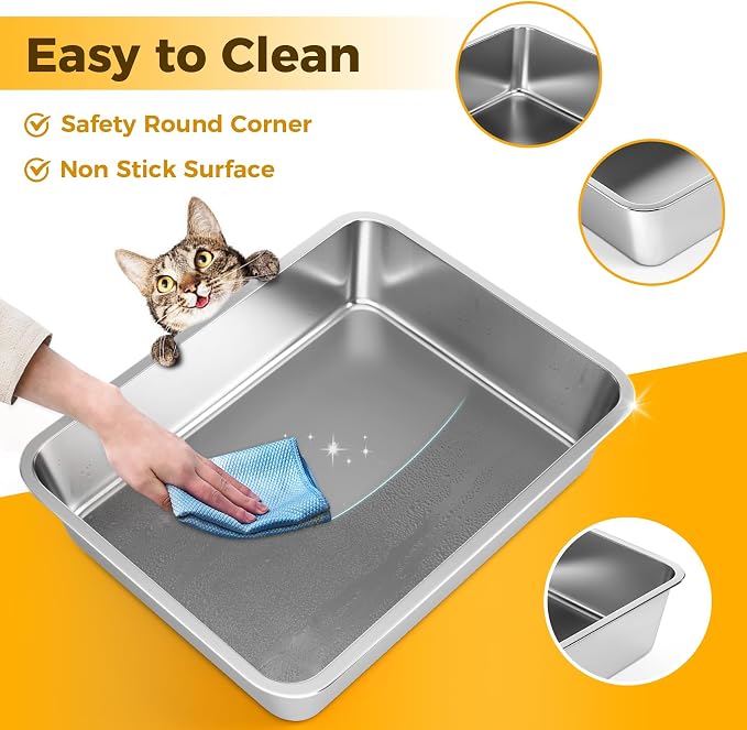 LIHONG Stainless Steel Cat Litter Box, Small Metal Litter Box - Image 5