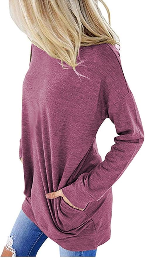 Akihoo Womens Casual Long Sleeve Tunic Tops Crew Neck Shirt Blouses - Image 2