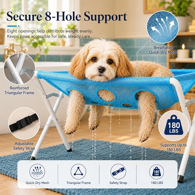 Pet Dog Bath Hammock, Cat Shower Grooming Table Hammock with Foldable Stand - Image 4