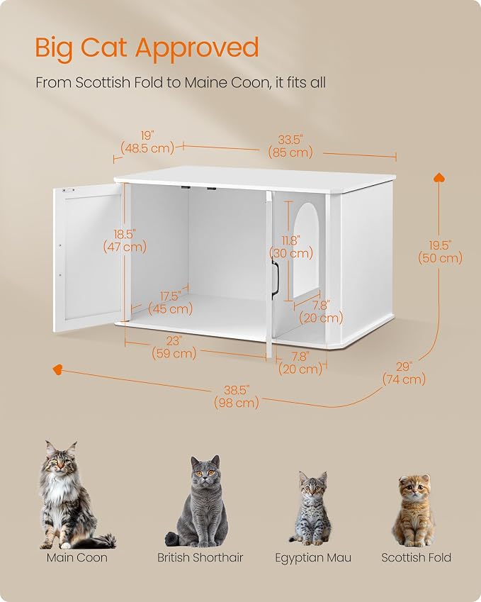 Feandrea Litter Box Enclosure, Modern Cat Litter Box Furniture Hidden, Front - Image 5