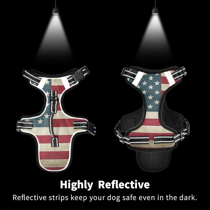 Vintage American Flag Dog/Cat Harness, Reflective No-Pull Pet Harness - Image 2