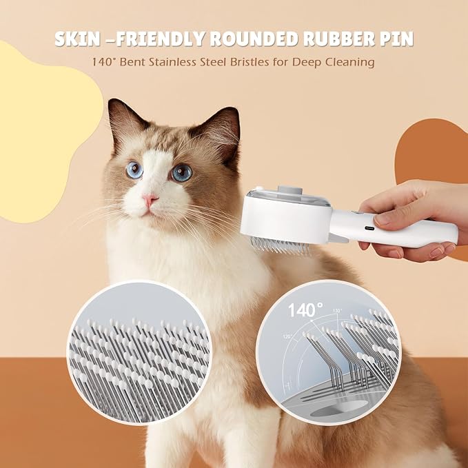 Cat Steam Brush, Cat Brushes for Indoor Cats, 4 In 1Spritz Spray Defur Comb - Image 3