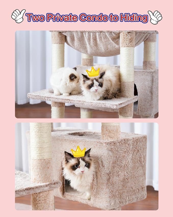 Cat Tree for Indoor Cats Large Adult, 2 Baskets, 2 Condos, Muchroom GCT030MU - Image 6