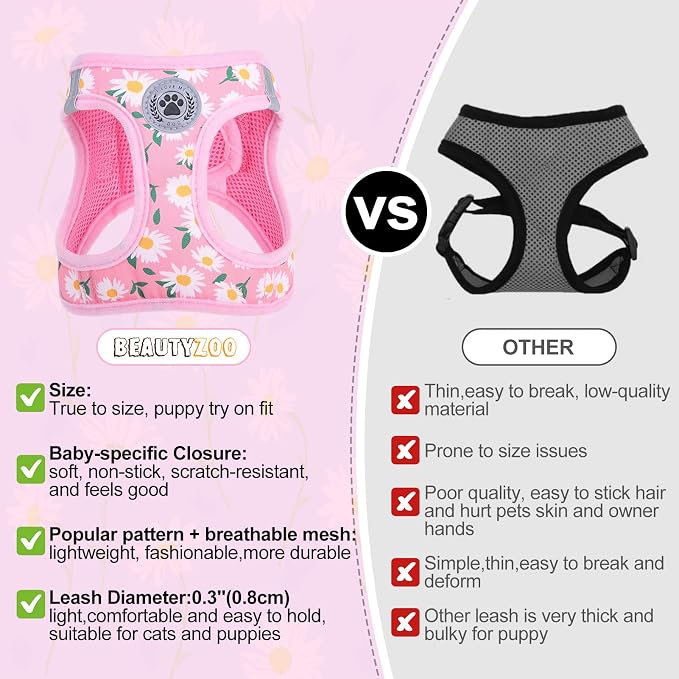 BEAUTYZOO Step in Dog Harness and Leash Set, Floral Pattern Reflective Dog - Image 3
