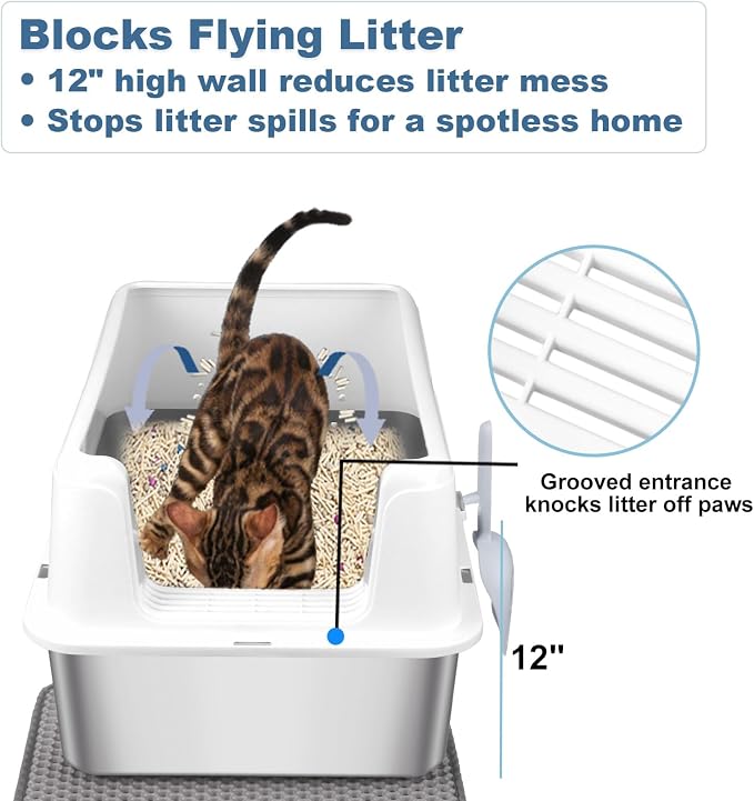 Cat Litter Box – Open Top Stainless Steel Large Litter Pan - Image 6
