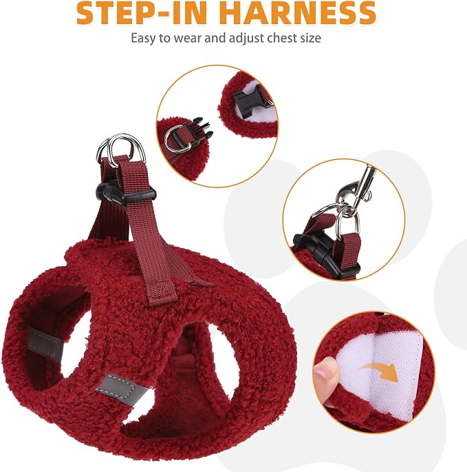 KOOLTAIL Christmas Plush Small Dog Harness and Leash Set, Warm Fleece No Pull - Image 3