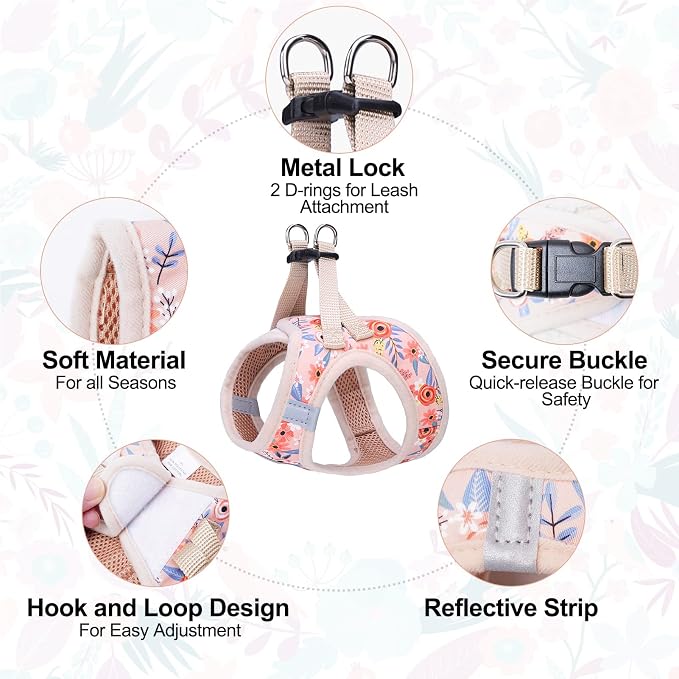 BEAUTYZOO Step in Dog Harness and Leash Set, Floral Pattern Reflective Dog - Image 3