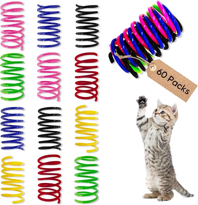 AGYM 6Colors Plastic Spring Cat Toys, 60 Pack Spiral Springs by AGYM