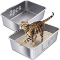 Stainless Steel Litter Box 2 Pack, Non Stick No Smell Cat Litterbox by Holintan