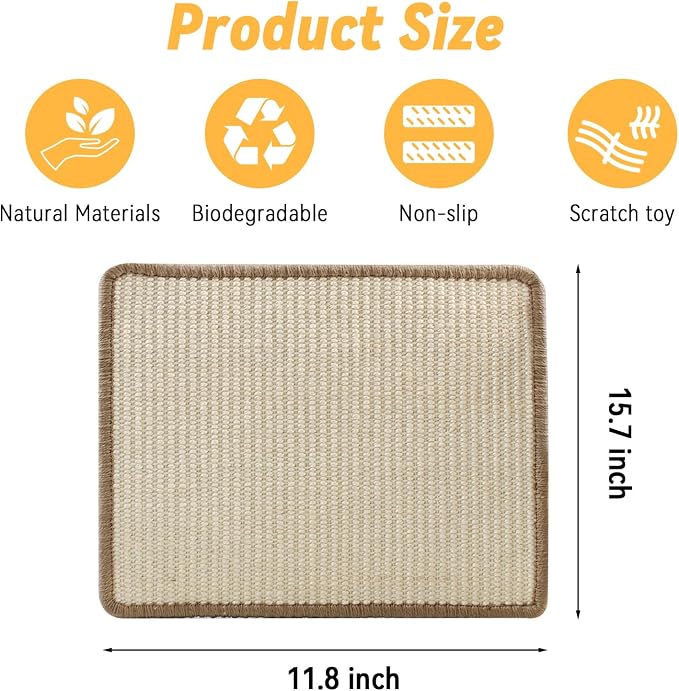 Sisal Scratcher Mat for Rabbit, 15.74 x 11.81 Inch Bunny Scratch Mat for - Image 3