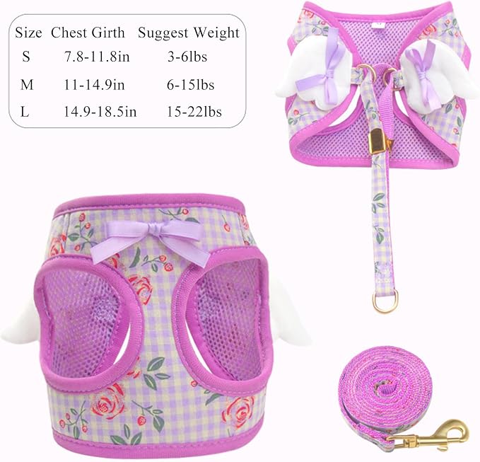 Dog Harness and Leash Set with Angle Wings, Pet Adjustable Mesh Vest Harness - Image 4
