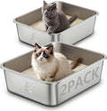 2 Packs Stainless Steel Cat Litter Box, 17.6" L×13.6" W×6" H, Metal Kitty by Unknown