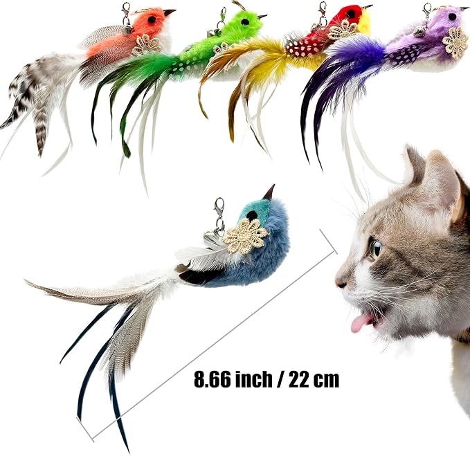 Cat Wand Toy, 6 Pieces Interactive Cat Wand Bird Feather Toys - Image 3
