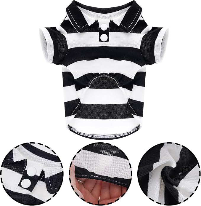 Dog Shirt Polo Shirt Striped Collar Puppy Clothes Summer Button Up Pet Clothes - Image 2