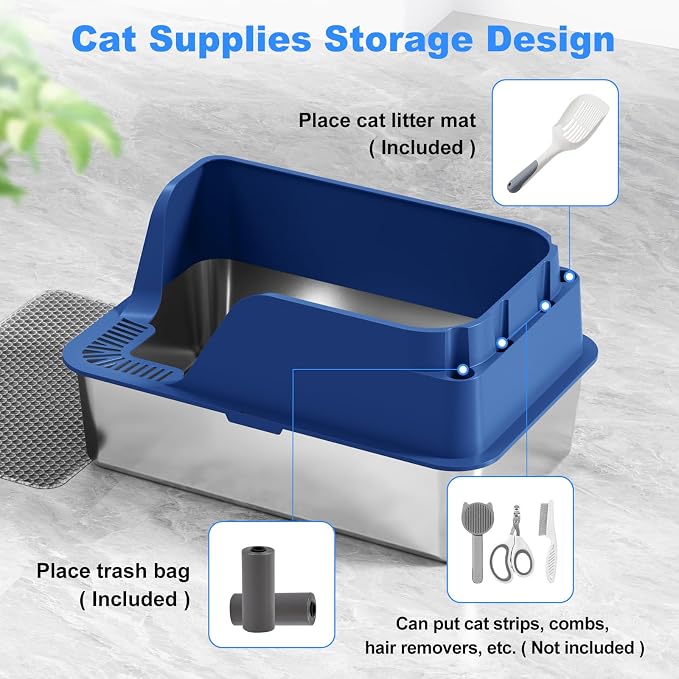 Non-stick Stainless Steel Litter Box, XL Side Opening Splash-Proof & Leak-Proof - Image 3