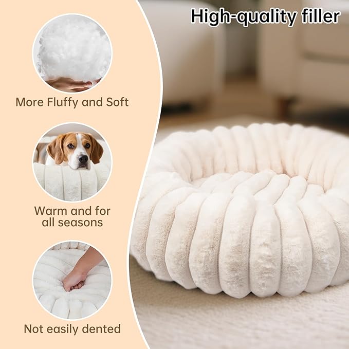 Donut Dog and Cat Bed, Luxurious Comfortable Faux Rabbit Fur Pet Beds, Soft - Image 5