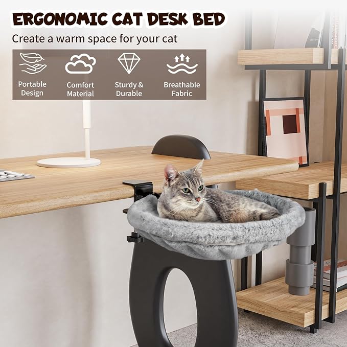 Cat Hammock Bed, 90° Foldable Cat Desk Bed, Adjustable Kitten Beds Up to 44 LBS - Image 2