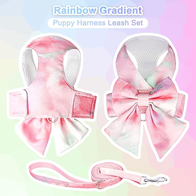PETCARE Cute Bow Tie Dog Harness and Leash Set Elegant Rainbow Gradient Puppy - Image 3