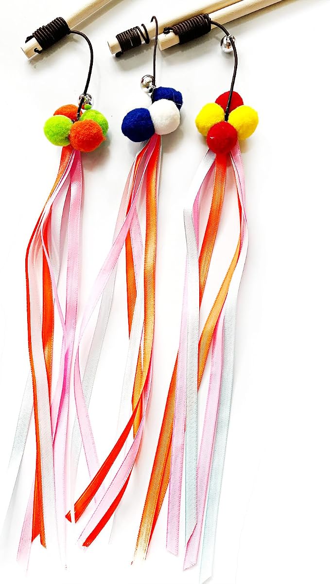 IUHKBH Cat Wand, Ribbon and Pom Poms Sturdy Cat Sticks - Image 3