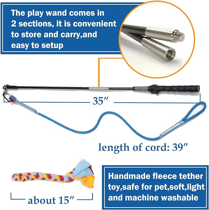 Interactive Flirt Pole Toy for Dogs Chase and Tug of War, Durable Teaser Wand - Image 5
