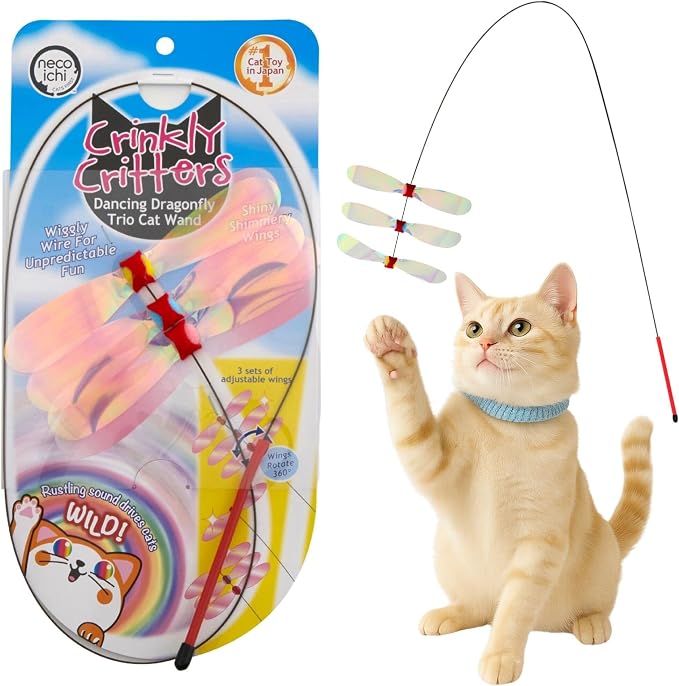 NECOICHI Crinkly Critters Dancing Dragonfly Trio Wire Cat Wand No.1 Selling Cat by NECOICHI