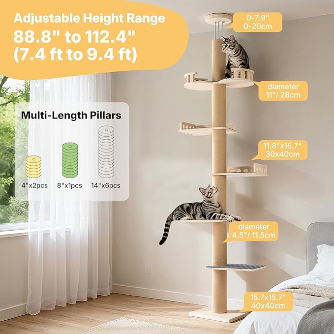 Veehoo Floor to Ceiling Cat Tree, Adjustable Height Tall Climbing Tower - Image 3