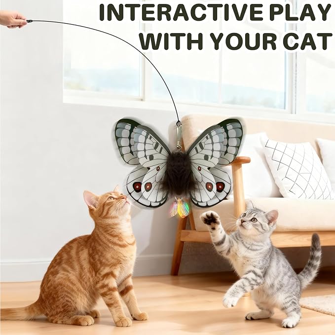 Walfront Cat Toys Interactive Teaser Wand, Butterfly Attachment - Image 3