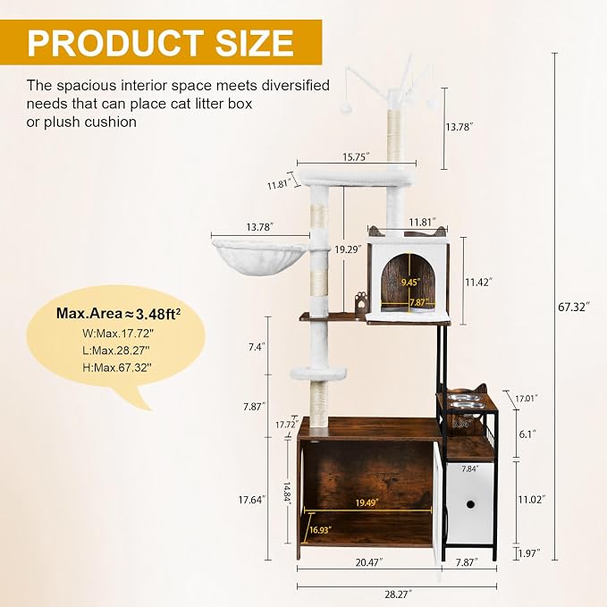 Snughome Cat Tree with Litter Box Enclosure, 3-in-1 Modern Cat Tower - Image 5