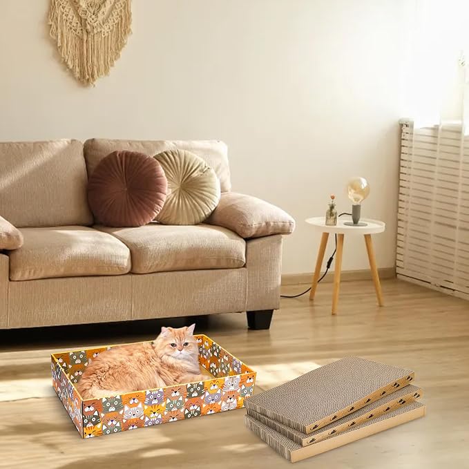 Set of 2 Cat Scratching Boxes, 17x10 in 6 Pcs Corrugated Cardboard Pad - Image 5