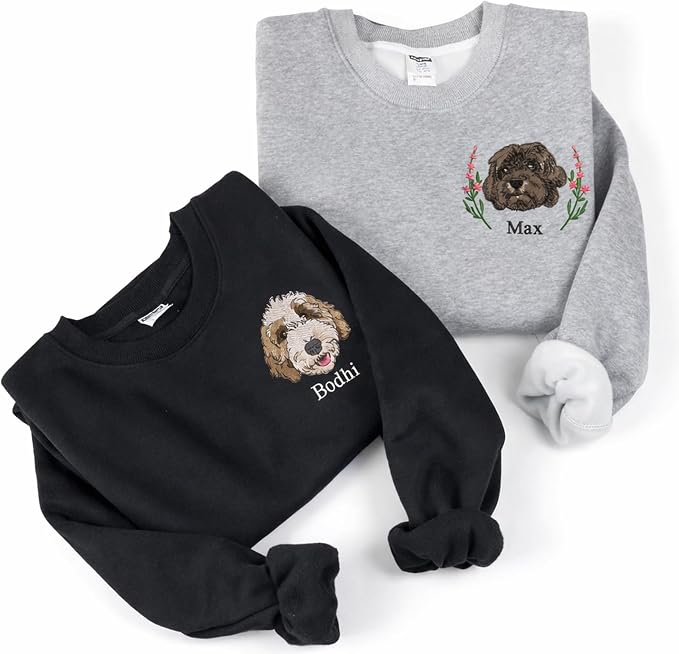 Custom Pet Face Embroidered Sweatshirt From Photo Personalized Dog Or Cat by GiantBigHands