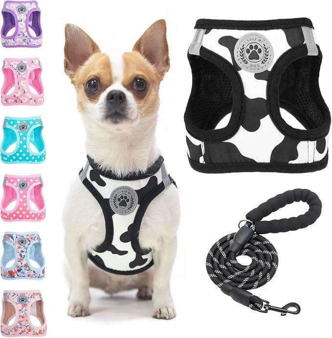 BEAUTYZOO Small Dog Harness and Leash Set, Cow Print Step in Dog Harness No by BEAUTYZOO