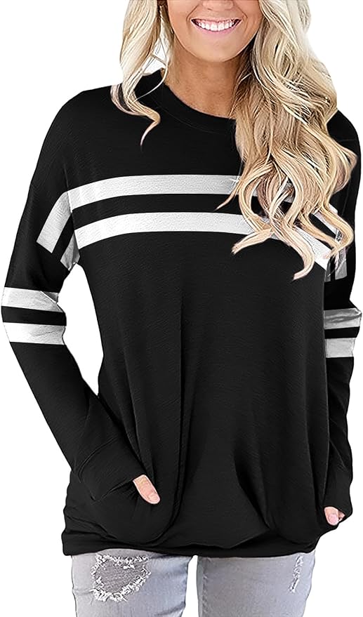 Akihoo Womens Casual Long Sleeve Tunic Tops Crew Neck Shirt Blouses - Image 2