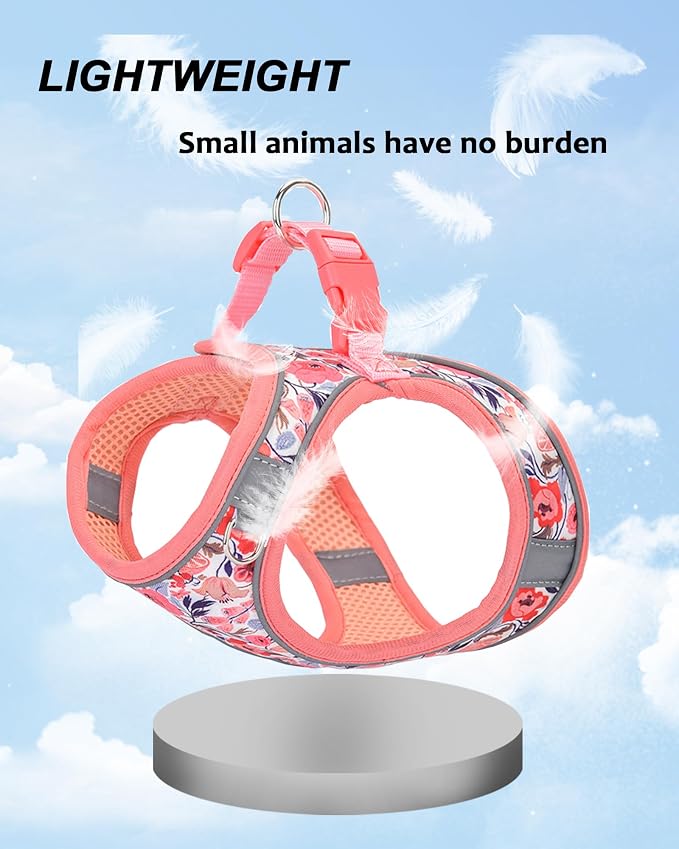 XS Peach Flower Pattern Dog Harness and Leash Set, No Escape Puppy Harnesses - Image 3