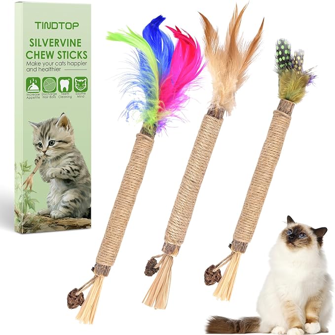 TINDTOP Silvervine Chew Sticks for Cats, Natural Catnip Chew Toys for Kittens by TINDTOP