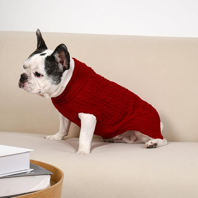 2 Pack Dog Sweaters for Medium Dogs Winter Turtleneck Pullover Cable Knit - Image 5