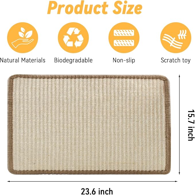 Large Rabbit Scratching Pad, 23.6 x15.7 Inch Natural Sisal Scratch Mat - Image 3