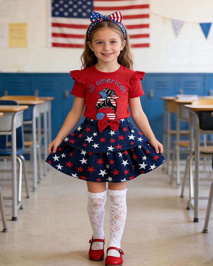 Akyzic Little Girl Skirt Outfit Two Piece Spring Summer Outfit Butterfly Dress - Image 3