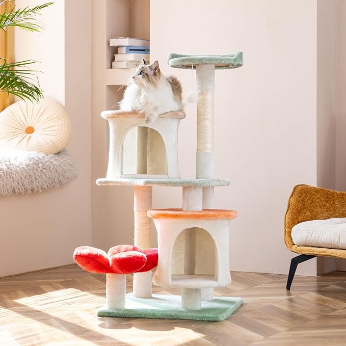 HYABi 42.7 inch Flower Cat Tree Tower Condo Furniture Apartment Plush Habitat by HYABI